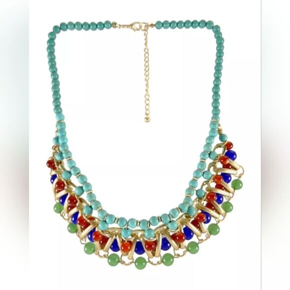 Glass & Semi Precious Bead Turquoise Jade Blue Colored Necklace NWOT 17" - Picture 1 of 3